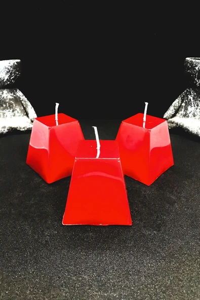 TatuCraft Kare Kırmızı Mum Seti 3'lü - 3