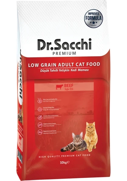 Dr. Sacchi Dr.Sacchi Premium Düşük Tahıllı Sığır Etli Yetişkin Kedi Maması 10 Kg