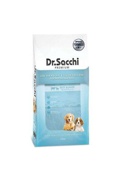 Dr. Sacchi Dr.Sacchi Düşük Tahıllı Sığır Etli ve Kuzu Etli Yavru Köpek Maması 12 Kg - 2