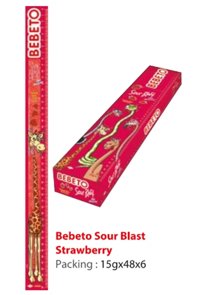 BEBETO Sour Blast %50 Daha Uzun Jelibon 48 Adet Çilek