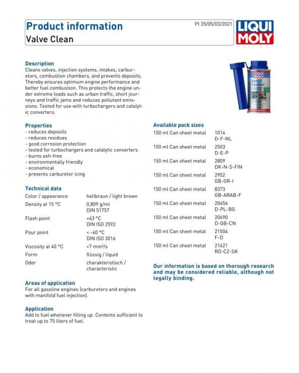Liqui Moly Valf Supap Temizleyici 150 ml 1014 - Resim 2
