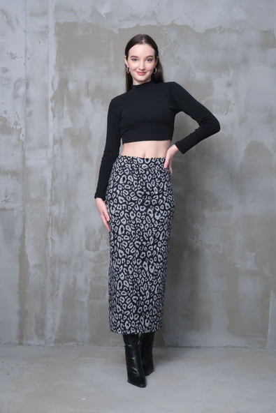 Gri Leopar Desen Uzun Kalem Etek Toparlayıcı Korse Kemer Ince Görünüm Sağlar Korse Kemer Boy96cm