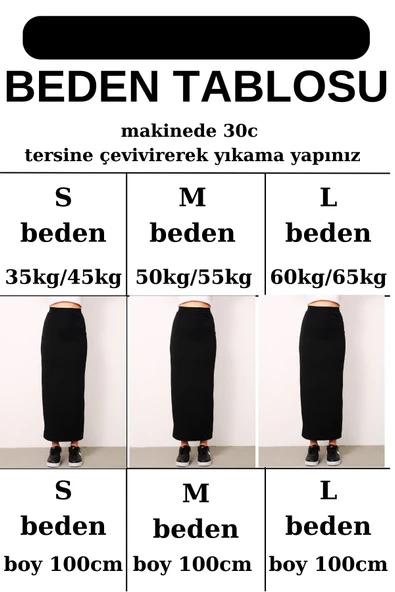 Uzun Spor Kalem Etek Siyah Dalgıç Kumaş Esnek Etek Boy 100cm - 3
