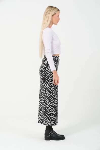 Uzun Spor Kalem Etek Zebra Desen Kışlık Jakar Kumaş Esnek Etek Maxi Boy 100cm - 4