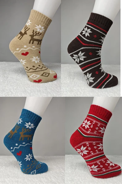 Kışlık Kadın 4 Adet Havlu Polar Kışlık Çorap Bilek Boy -20c Kadar Isı Koruma - 11