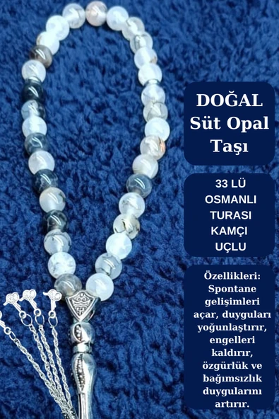 SüT Opal Taşı Doğal Taş Tespih Osmanlı Tuğra Kamçı Uçlu 33lü Ürün Açıklamasını Okuyunuz