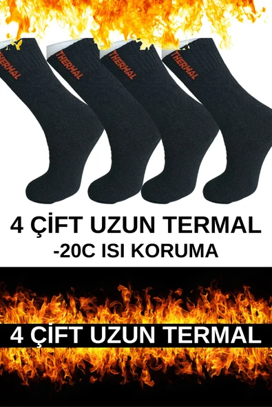 Erkek 4 Adet Termal Kışlık Çorap -20c Kadar Isı Korur - 12