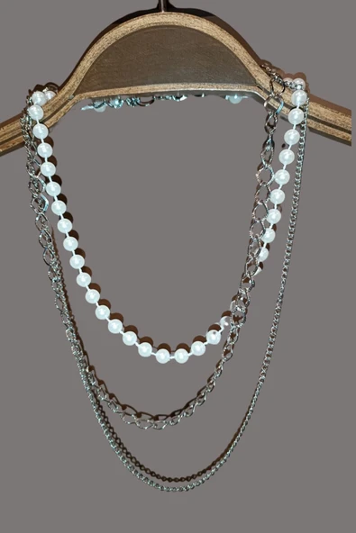 sedef inci kolye 3 parça metal ve inciden oluşmakta - 3