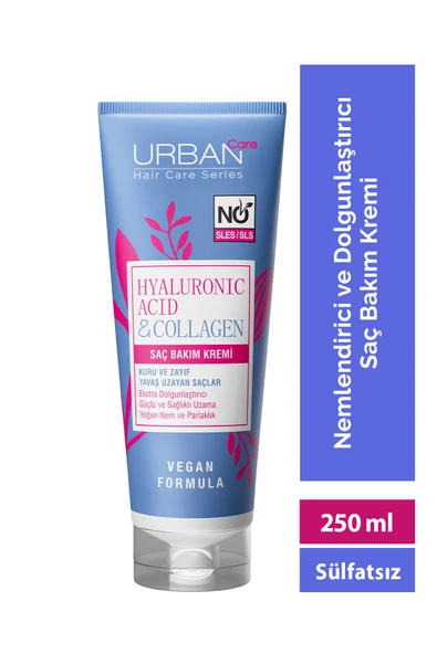 Urban Care Hyaluronik Asit & Kolajen Kuru ve Cansız Saçlara Özel Saç Bakım Kremi-250ml-vegan