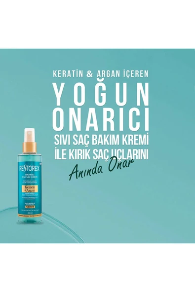 Restorex Keratin & Argan Onarıcı Saç Bakım Kremi 250 ml + Sıvı Saç Bakım Kremi 200 ml - 5
