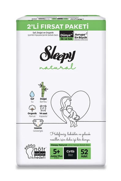 Sleepy Natural Bebek Bezi 2'li Fırsat Paketi 5 Beden 52 Adet