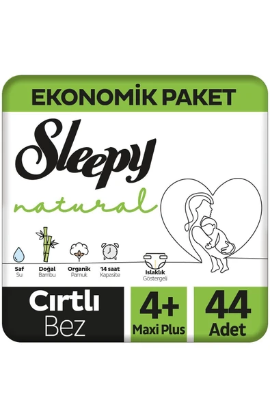 Sleepy Natural 2 Li Jumbo Bebek Bezi Maxi Plus 4+ Numara 44 Adet 9-16 Kg