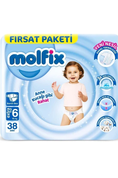 Molfix 3D 6 Beden Extra Large Bebek Bezi 38'li