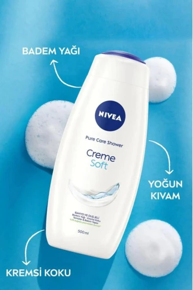 NIVEA Creme Soft Kremsi Dokunuş Banyo ve Duş Jeli 500ml, Temizlerken Bakım Yapar, Badem Yağı, Nemlendirici - 2