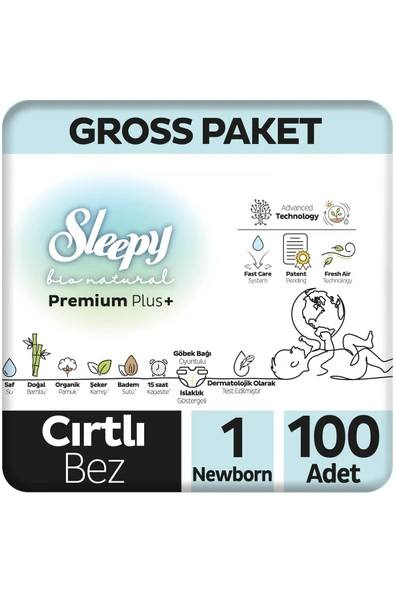 Sleepy Bio Natural Premium Plus Gross Paket Bebek Bezi 1 Numara Newborn 100 Adet ürün görseli