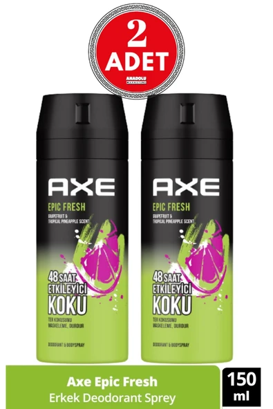 Axe Erkek Deodorant & Bodyspray Epic Fresh 48 Saat Etkileyici Koku 150 ML (2 Adet)