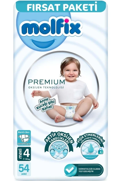 Molfix Premium Bebek Bezi Beden:4 (7-14KG) Maxi 54 Adet Fırsat Pk