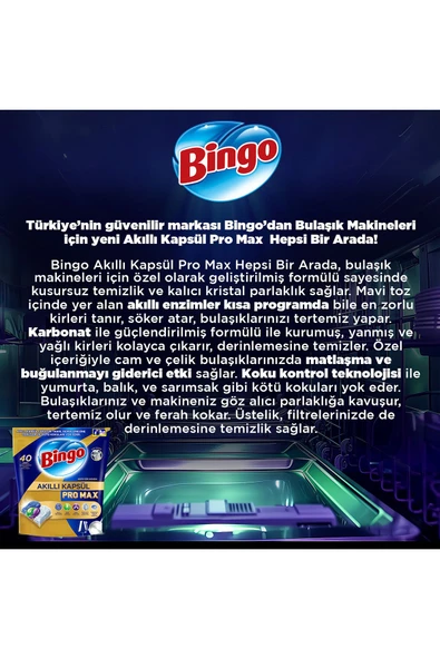 Bingo Akıllı Kapsül Pro Max Bulaşık Makinesi Deterjanı Tableti 20'li