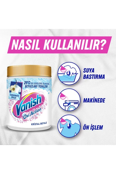 Vanish Oxi Action Kristal Beyaz Toz Deterjan Güçlendirici ve Leke Çıkarıcı 480 Gram - Resim 7