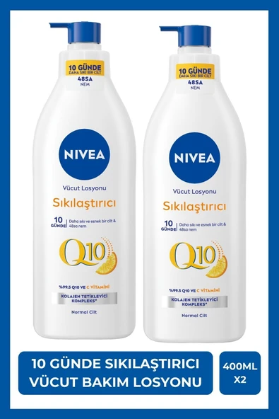 NIVEA Q10 Sıkılaştırıcı Vücut Losyonu 400ml, 10Günde Sıkılaş, C Vitamini, Nemlendirici, Esnek Cilt, X2Adet