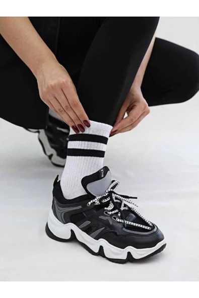 Ünisex Kolej Tenis Spor Çizgili Çorap Beyaz Paket Içeriği 6 Adet Beyaz - 2