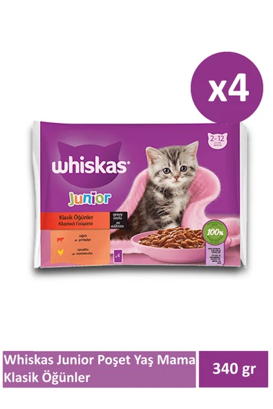 Whiskas Junior Klasik Öğünler Poşet Yaş Mama 340 gr X 4 Adet
