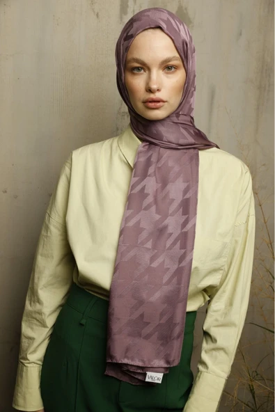 Tozlu Eflatun Kazayağı Desen Ipeksi Jakar Şal - 2