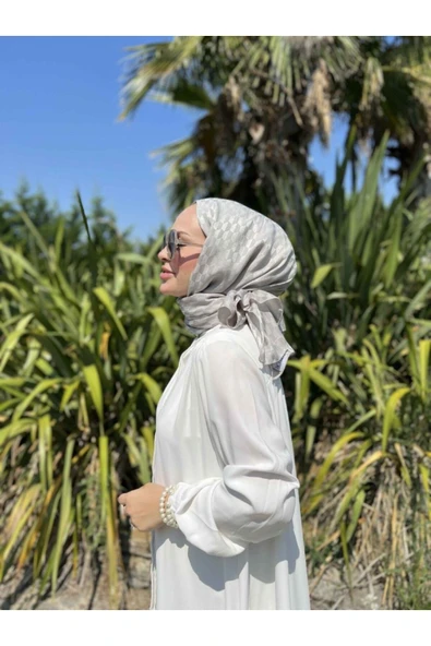 Gümüş Gri Qoza Desen İpeksi Jakar Şal