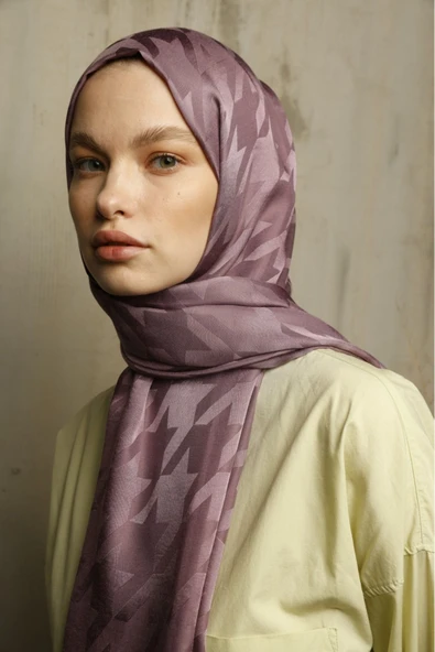 Tozlu Eflatun Kazayağı Desen Ipeksi Jakar Şal