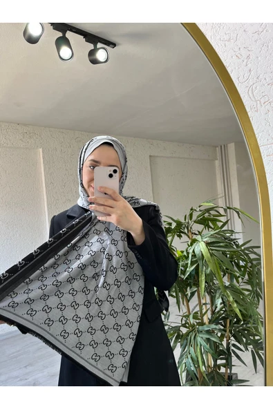 İpeksi Jakarlı Çift Taraflı Gümüş-Siyah Şal - 3