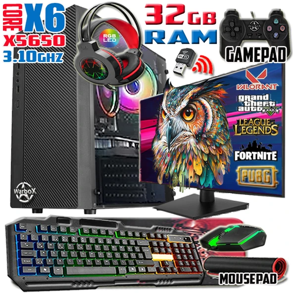 WarboX Owl Xeon X5650 32gb Ram 256gb SSD 250gb HDD R7 240-4gb E.kartı 19" Monitör Gaming Bilgisayar