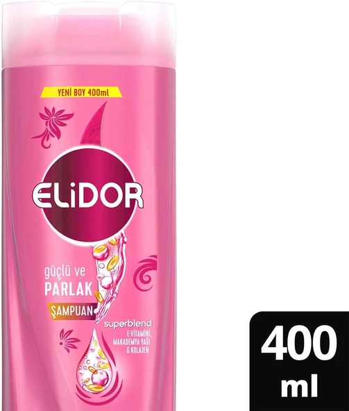 Elidor Superblend Saç Bakım Şampuanı Güçlü ve Parlak E Vitamini Makademya Yağı Kolajen 400 ml