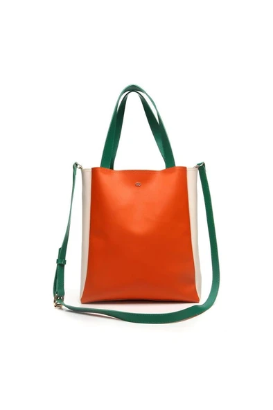 Case Look Kadın Turuncu-Bej-Yeşil Omuz Çantası Adel 02 - Resim 6