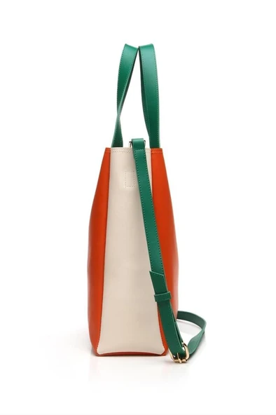 Case Look Kadın Turuncu-Bej-Yeşil Omuz Çantası Adel 02 - Resim 4