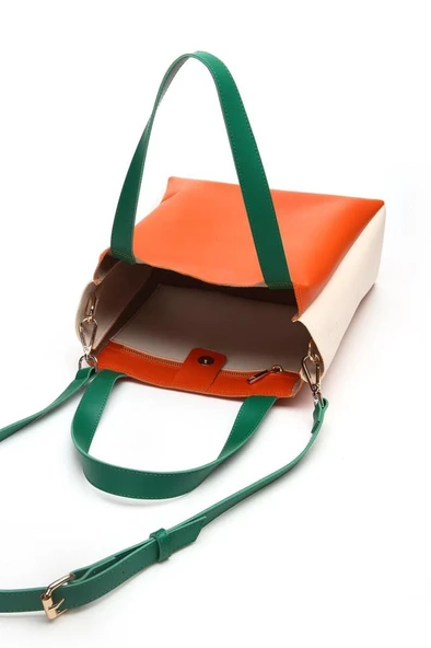Case Look Kadın Turuncu-Bej-Yeşil Omuz Çantası Adel 02 - Resim 10