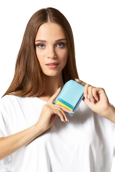 Case Look Kadın Turkuaz Renkli Fermuarlı Küçük Cüzdan Angel 02 - Resim 12