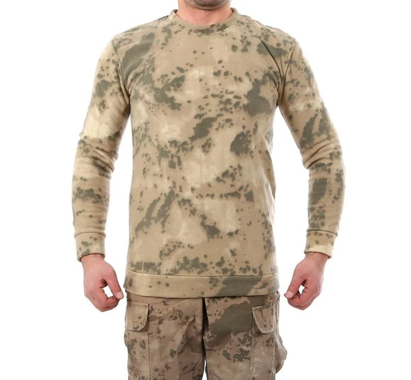 Single Sword Kamuflaj Desen Erkek Kışlık Polar Kazak - 3