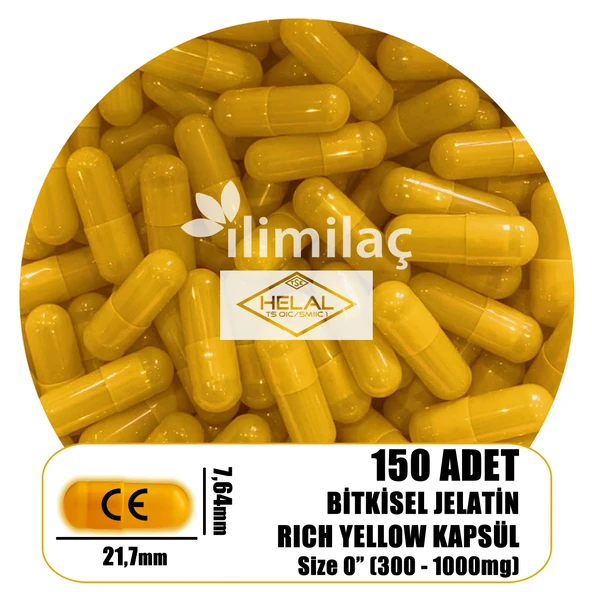 150 Adet Zengin Sarı Boş İlaç Kapsülü - CE ve HELAL Sertifikalı (150 Adet)