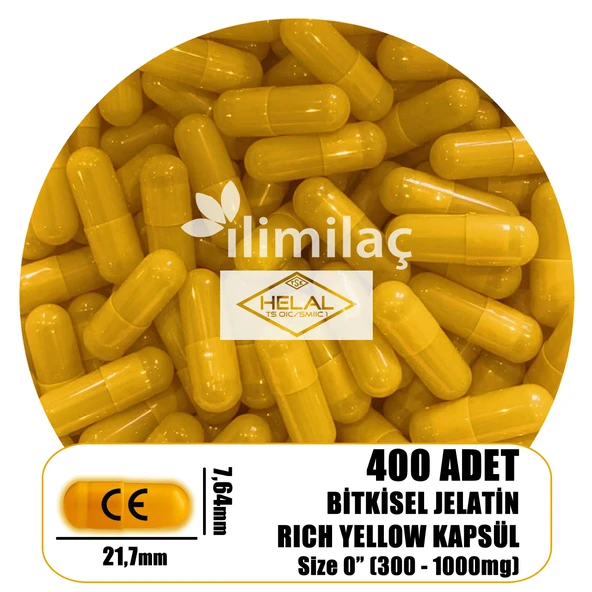 400 Adet Zengin Sarı Boş İlaç Kapsülü - CE ve HELAL Sertifikalı (400 Adet)