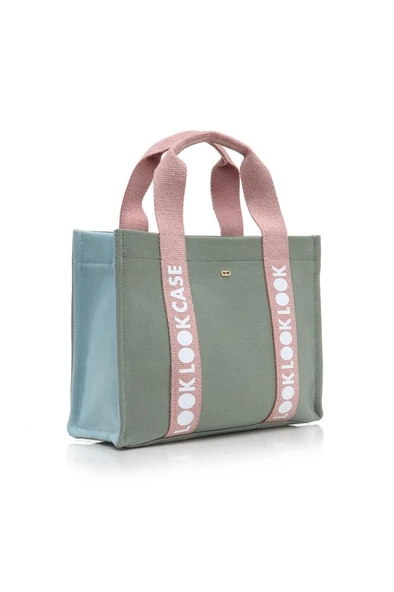Case Look Kadın Kanvas Yeşil-Mavi Omuz Çantası Edna 03 - Resim 8