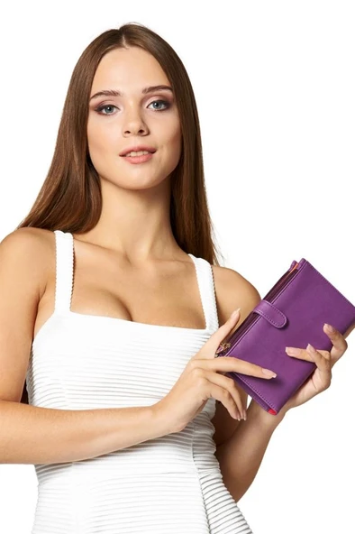 Case Look Kadın Mor Cep Telefon Bölmeli Cüzdan Sasha 02 - Resim 7