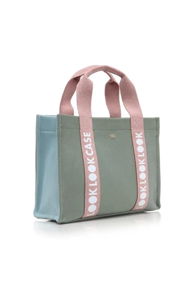 Case Look Kadın Kanvas Yeşil-Mavi Omuz Çantası Edna 03 - Resim 2