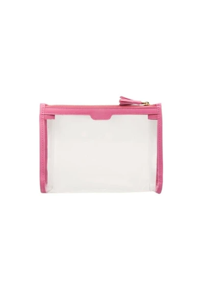 Case Look Kadın Pembe  Detaylı Fermuarlı Şeffaf Clutch Tina 02 - Resim 2