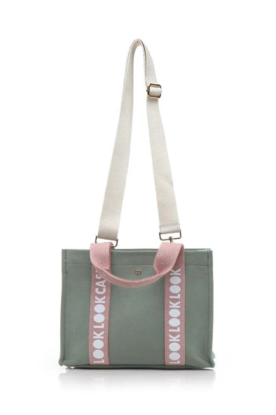 Case Look Kadın Kanvas Yeşil-Mavi Omuz Çantası Edna 03 - Resim 12