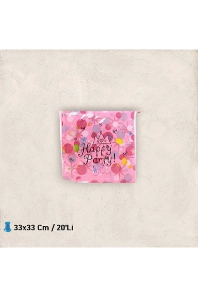 TURKUAZ PARTY Kağıt Peçete 33x33 Cm - Pembe Happy Party - 20 Li - 3