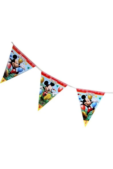 TOPTAN BULURUM Parti Için Mickey Mouse Temalı Üçgen Bayrak Flama Süsleme 3.2 Metre - 2