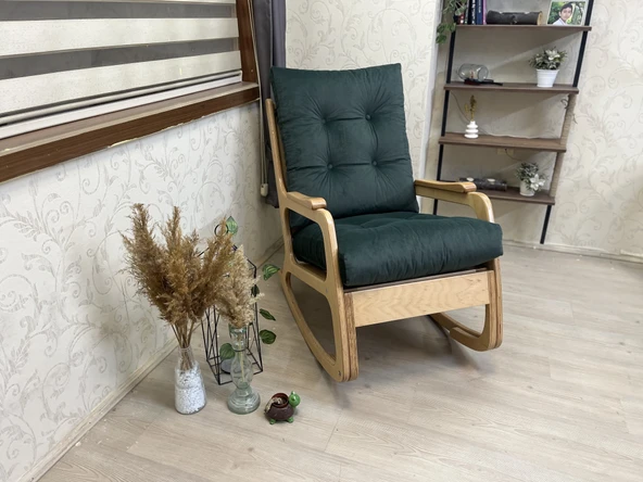 Kontes Haki Yeşil Sallanan Sandalye Dinlenme Koltuğu Okuma Koltuğu - 6