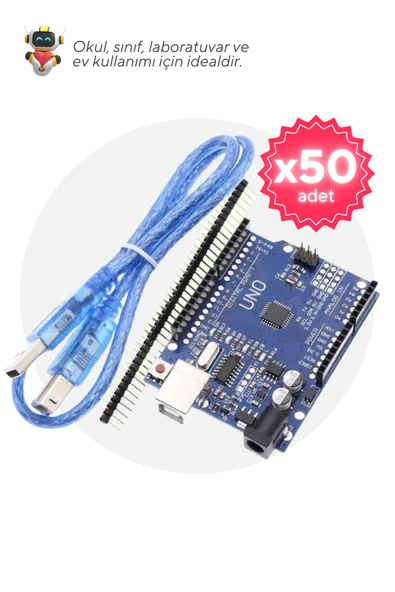 50'li Paket Arduino UNO R3 CH340 Programlanabilir Geliştirme Kartı - Okul ve Sınıflar için MEB Uyumlu