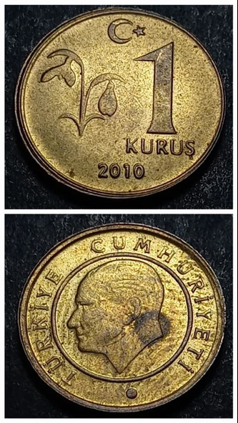 Escoines Koleksiyon 36792ec3e8d0c9 2010 Hatalı 1Kuruş Nadir çıkar Çift darp yıl ÇİL eski madeni para