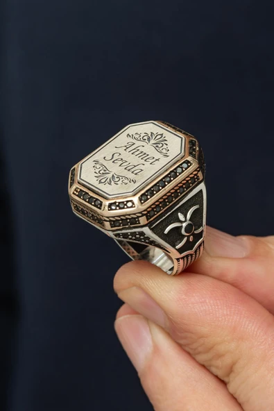 Kişiye Özel İsimli 925 Gümüş Erkek Yüzük - Resim 5